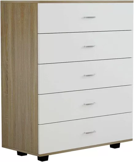 Συρταριέρα Homemarkt Thorg με 5 Συρτάρια από Μοριοσανίδα 40x80x100cm Μπεζ/Λευκό