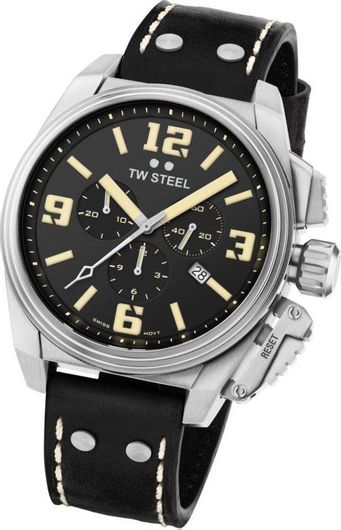 Ανδρικό Ρολόι TW Steel TW1011 με Δερμάτινο Λουράκι Μαύρο