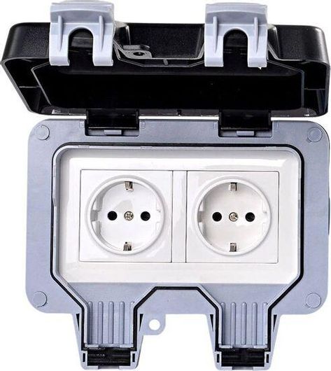 Πρίζα Ρεύματος MP22G HEI Διπλή Εξωτερική Στεγανή με Καπάκι Γκρι