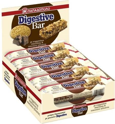 Μπάρες Δημητριακών Digestive Παπαδοπούλου με Κομμάτια & Επικάλυψη από Σοκολάτα Γάλακτος 10x28gr