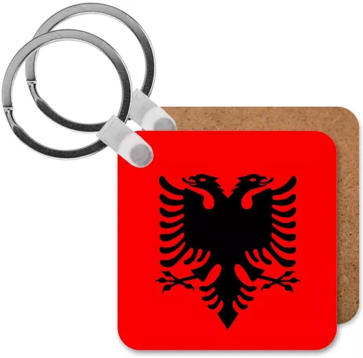 Μπρελόκ Σημαία Αλβανίας Ξύλινο Τετράγωνο Mdf Κόκκινο