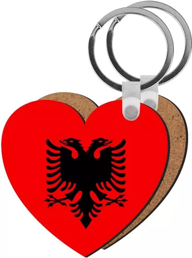 Μπρελόκ Σημαία Αλβανίας Ξύλινο Καρδιά Mdf Κόκκινο