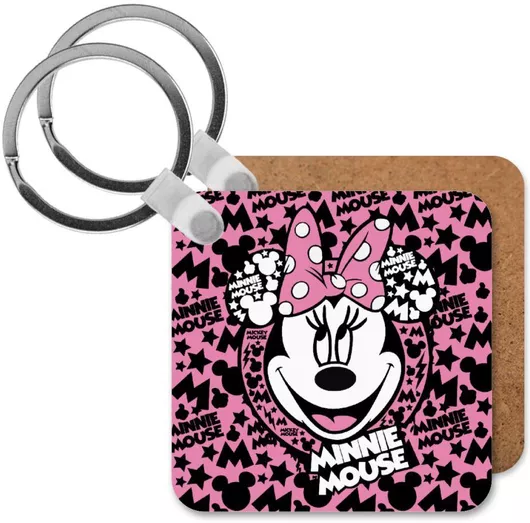 Μπρελόκ Minnie Mouse Ξύλινο Τετράγωνο Mdf Ροζ