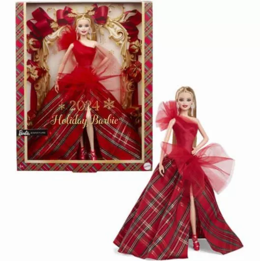 Κούκλα Mattel Barbie Συλλεκτική Holiday Blonde with Plaid Gown 2024 Signature για 6+ Ετών