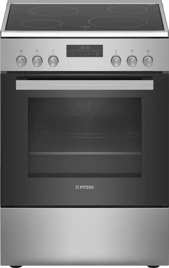 Κουζίνα Pitsos 66lt με Κεραμικές Εστίες 60x85x60cm Inox