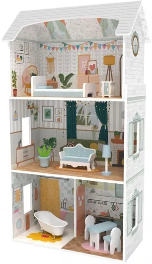Κουκλόσπιτο Moni Byox Ξύλινο με 9 Έπιπλα Πολύχρωμο