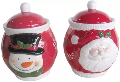 Σετ Χριστουγεννιάτικες Μπισκοτιέρες AGC Πορσελάνη Λευκό/Κόκκινο 2τμχ