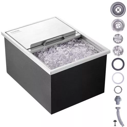 Εντοιχιζόμενη Παγοθήκη Vevor 24x18x13cm Inox 40.9qt με Σωλήνα Αποστράγγισης & Βαλβίδα για Κρασί/Μπύρα Μαύρο/Ασημί