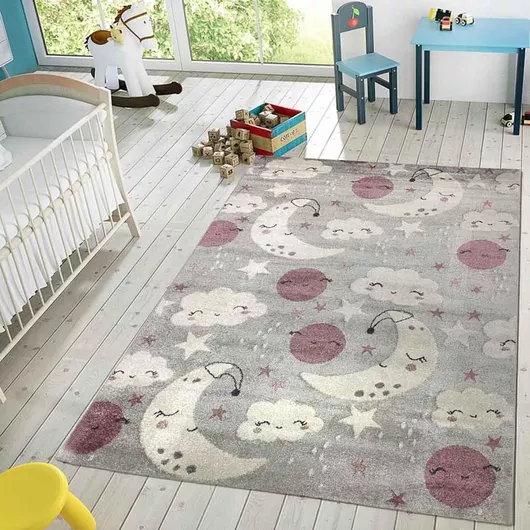 Παιδικό Χαλί Emporio Collection Μηχανής Φεγγάρια 170x133cm Γκρι/Μοβ