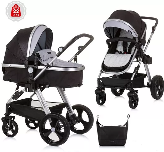 Καρότσι 2 σε 1 Chipolino Havana Αναδιπλούμενο από Νεογέννητο Obsidian Silver