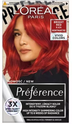 L'Oreal Paris Préférence Vivid Colors Βαφή Μαλλιών 8.624 Bright Red
