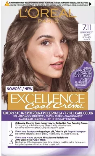 L'oreal Professionnel Hair Coloring Cream Exellence 7.11 Ultra Ash Blonde