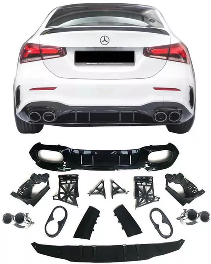 Diffuser Πίσω Προφυλακτήρα Carner για Mercedes-Benz A-Class W177 2019+ & Μπούκες Χρωμίου