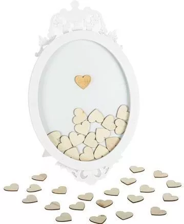 Κάδρο Ευχών Beauty Home 40x24cm με Ξύλινες Καρδιες Χρυσό