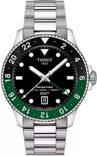 Ανδρικό Ρολόι Tissot Seastar 1000 Quartz GMT με Μεταλλικό Μπρασελέ Ασημί
