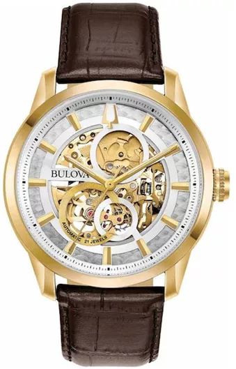 Ανδρικό Ρολόι Bulova Sutton Automatic με Δερμάτινο Λουράκι Καφέ