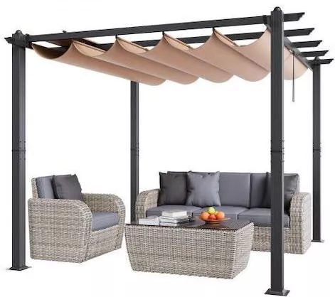 Πέργκολα Vevor 10'x10' Εξωτερική Αναδιπλούμενη Τέντα Αλουμινίου Μπεζ 