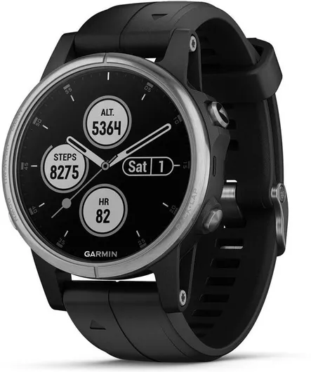 Smartwatch Garmin Fenix 5S Plus Αδιάβροχο με Παλμογράφο 42mm Μαύρο / Ασημί
