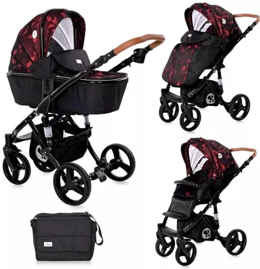 Καρότσι 3 σε 1 Μωρού Lorelli Rimini από Νεογέννητο Ruby Red Black
