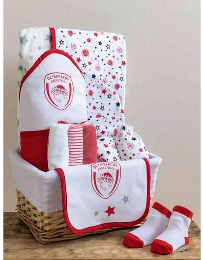 Βρεφικό Καλάθι Δώρου Palamaiki Olympiacos Σετ 10τμχ Κόκκινο / Λευκό