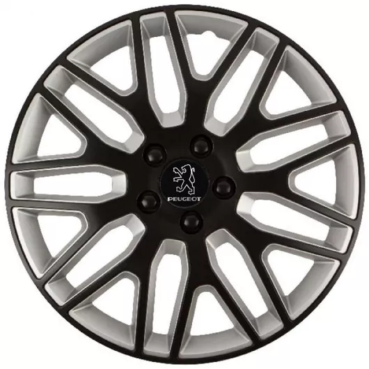 Τάσια Αυτοκινήτου Versaco Dakar με Σήμα Peugeot 16" με Μαύρο Μπουλόνια Σετ 4τμχ Μαύρο / Ασημί