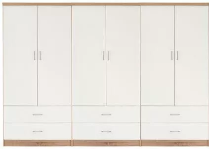 Ντουλάπα Ρούχων HomeMarkt Reina Εξάφυλλη με 6 Συρτάρια 240x42x181cm Λευκό