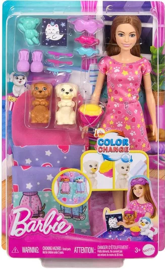 Barbie Κούκλα Sleepover με Κουταβάκια για 3+ Ετών