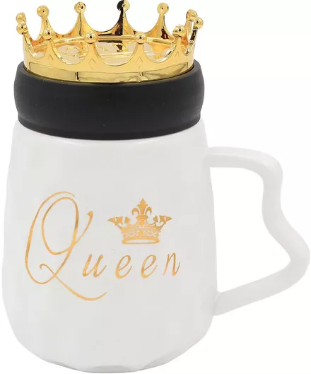 Κούπα Queen Keskor 79205-1 Κεραμικό 430ml με Καπάκι 9x15cm Λευκό / Χρυσό