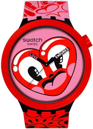 Ανδρικό Ρολόι Swatch Hattie's Heart με Ροζ / Κόκκινο
