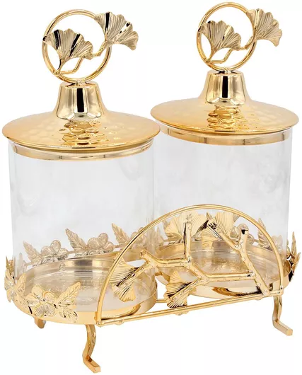 Σετ Φοντανιέρες Keskor με Λουλούδια Μέταλλο 22x11x23cm Χρυσό 2τμχ