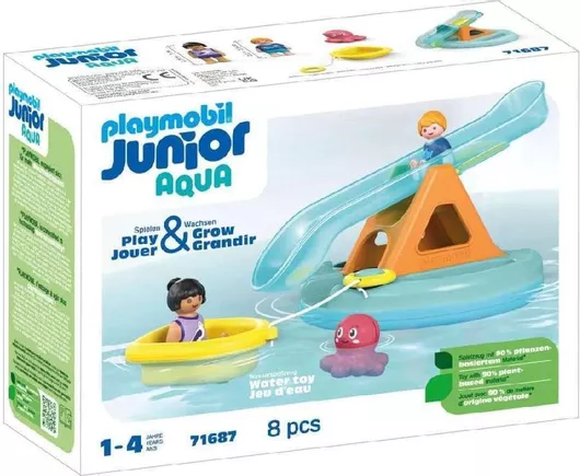 Playmobil Junior Aqua Νησάκι με Νερο Τραμπάλα & Βαρκούλα για 12+ Μηνών #71687