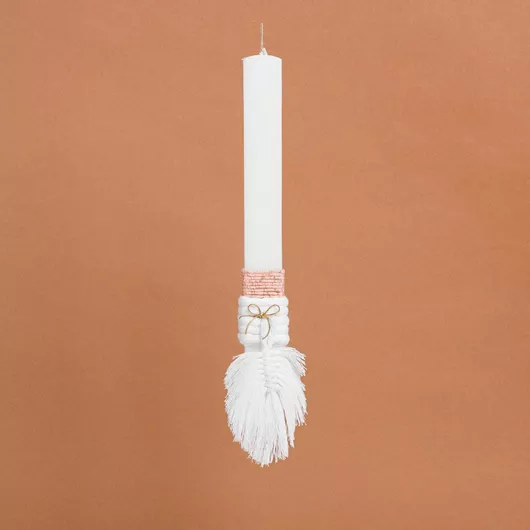 Πασχαλινή Λαμπάδα Beauty Home Στολισμένη Φύλλο Στρογγυλή για Κορίτσια Λευκό