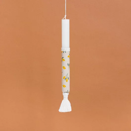 Πασχαλινή Λαμπάδα Beauty Home Στολισμένη Λεμόνια Στρογγυλή Ενηλίκων Λευκό