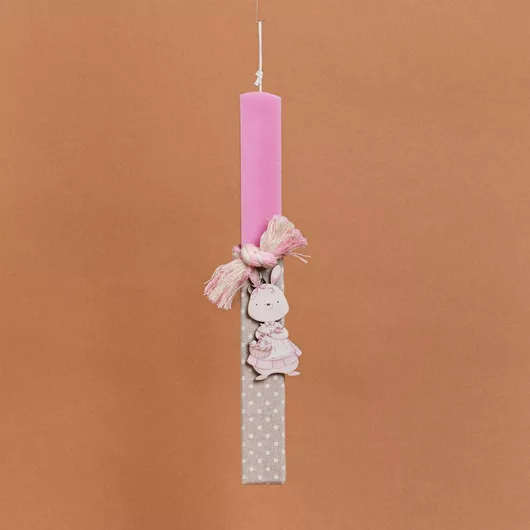 Πασχαλινή Λαμπάδα Beauty Home Στολισμένη Λαγός Στρογγυλή για Κορίτσια Ροζ