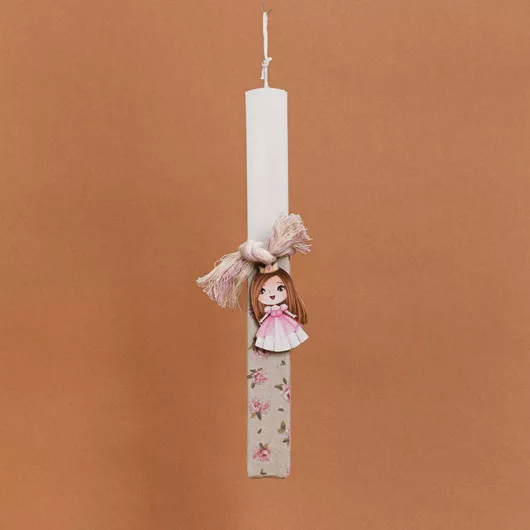 Πασχαλινή Λαμπάδα Beauty Home Στολισμένη Κοριτσάκι Στρογγυλή για Κορίτσια Λευκό