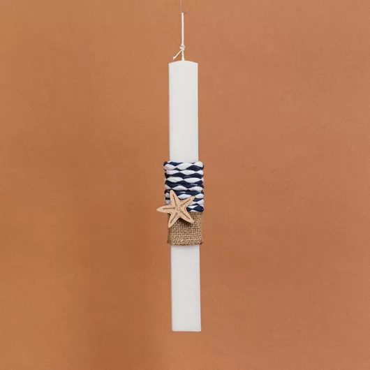 Πασχαλινή Λαμπάδα Beauty Home Στολισμένη Αστερίας Στρογγυλή Ενηλίκων Λευκό/Μπλε