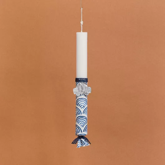 Πασχαλινή Λαμπάδα Beauty Home Στολισμένη Αυτοκίνητο Στρογγυλή Ενηλίκων Λευκό/Μπλε