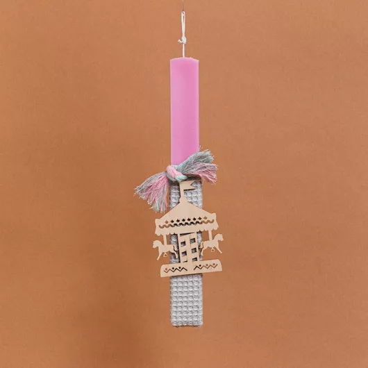 Πασχαλινή Λαμπάδα Beauty Home Στολισμένη Καρουζέλ Στρογγυλή για Κορίτσια Ροζ