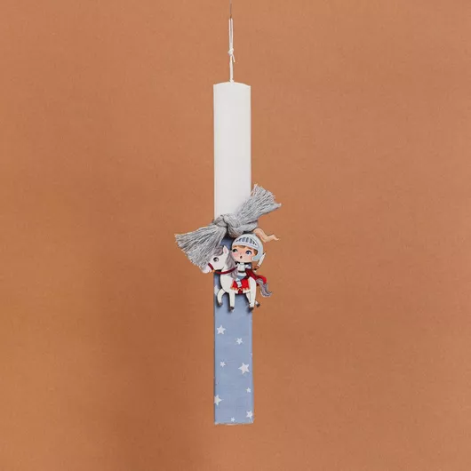 Πασχαλινή Λαμπάδα Beauty Home Στολισμένη Ιππότης Στρογγυλή για Αγόρια Λευκό/Μπλε