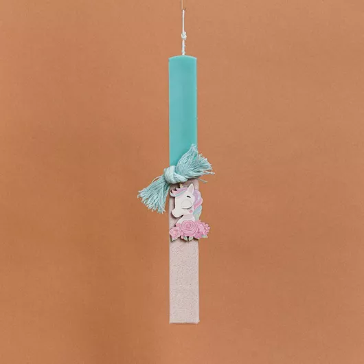 Πασχαλινή Λαμπάδα Beauty Home Στολισμένη Μονόκερος Στρογγυλή για Κορίτσια Μπλε