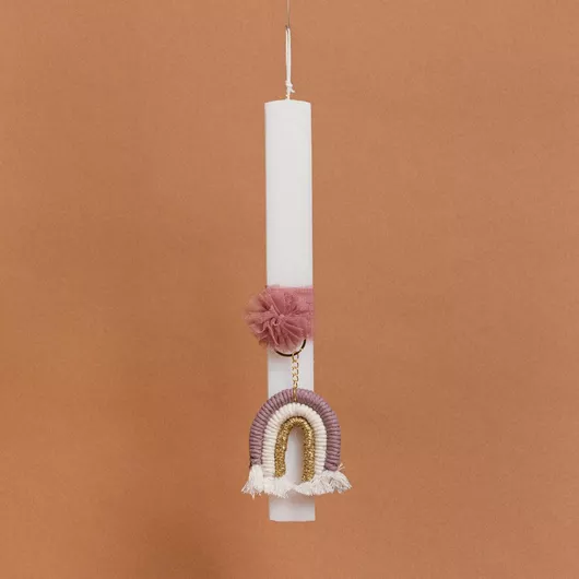 Πασχαλινή Λαμπάδα Beauty Home Στολισμένη Ουράνιο Τόξο Στρογγυλή για Κορίτσια Λευκό/Ροζ