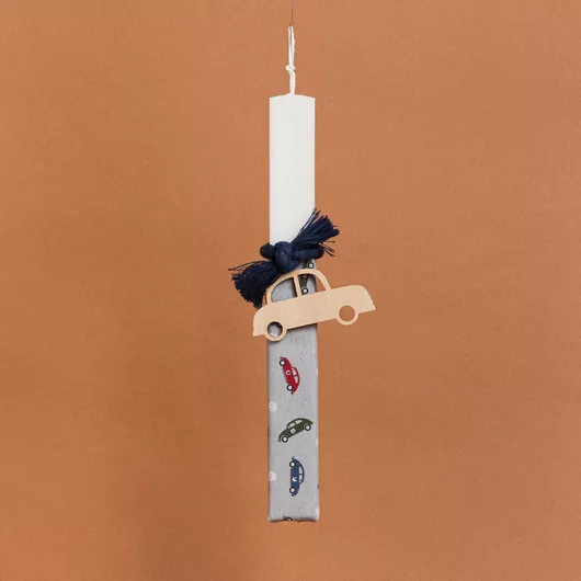 Πασχαλινή Λαμπάδα Beauty Home Στολισμένη Αυτοκίνητο Στρογγυλή για Αγόρια Λευκό/Μπλε