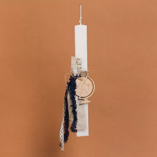 Πασχαλινή Λαμπάδα Beauty Home Στολισμένη Υδρόγειος Σφαίρα Στρογγυλή Ενηλίκων Λευκό/Μαύρο