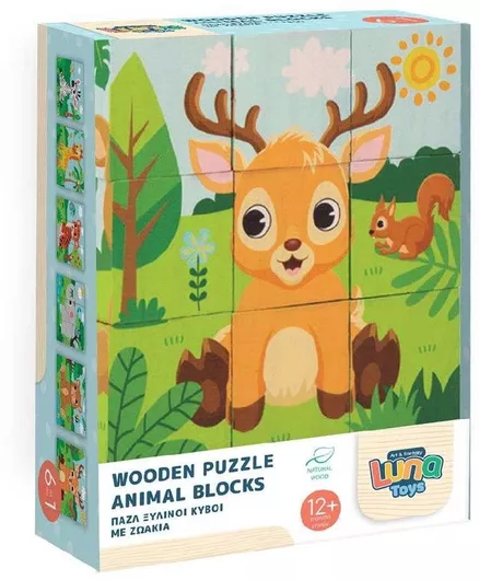 Παζλ 3D Luna Toys Κύβοι με Ζωάκια 6 σε 1 για 12+ Μηνών 24 Κομμάτια