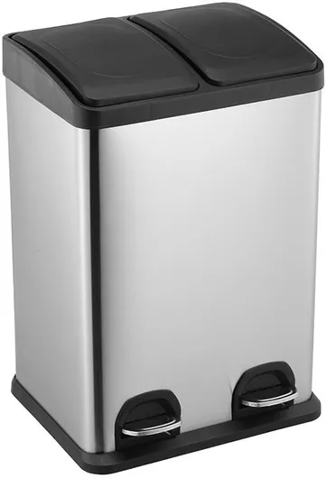 Επαγγελματικός Κάδος Απορριμάτων Vesta Μεταλλικός με Πεντάλ 2 Θέσεις 30lt Ασημί