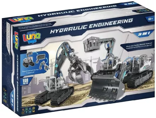 Τουβλάκια Luna Toys STEM Οχήματα Κατασκευαστικά Υδραυλικά 3 σε 1 DIY για 8+ Ετών Σετ 168τμχ
