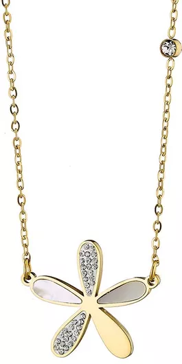 Γυναικείο Κολιέ Graloro από Ατσάλι 316L Μαργαρίτα με Φίλντισι & Ζιργκόν Επιχρυσωμένο