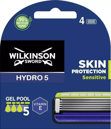 Ανταλλακτικές Κεφαλές Wilkinson Sword Hydro5 Sensitive με 5 Λεπίδες & Λιπαντική Ταινία για Ευαίσθητες Επιδερμίδες Σετ 4τμχ