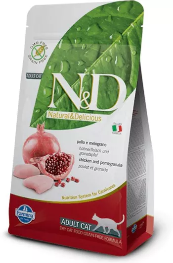 Ξηρά Τροφή N&D Grain Free Adult Pomegrate 1.5kg για Ενήλικες Στειρωμένες Γάτες με Λίγα Σιτηρά με Κοτόπουλο & Ρόδι 