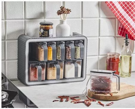 Θήκη Μπαχαρικών Viosarp BRNS.11554 Πλαστική με 9 Δοχεία 33x14x24cm Γκρι